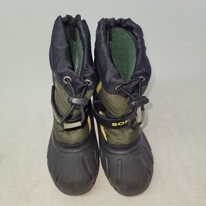 Sorel Flurry Boot Youth 12 Black Green Waterproof Lined Outdoor Snow NC1810-336